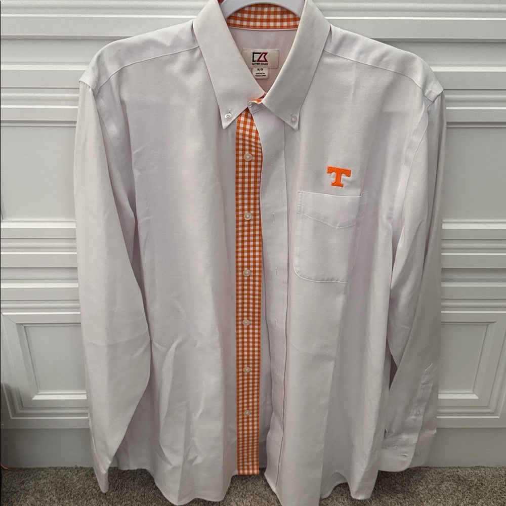 Men's Cutter & Buck UT Tennessee Vols White and Orange Checkered Button Down